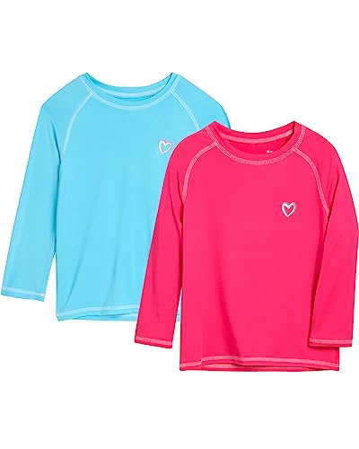 Image of Pink Platinum Girls Rash Guards - 2 Pack Quick Dry UPF50+ Sun Protection Beach Pool Long Sleeve Swim Shirt for Girls