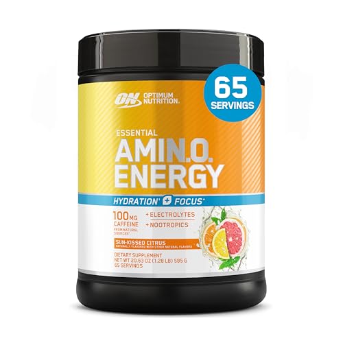Image of Optimum Nutrition Amino Energy Powder Plus Focus, with BCAA, Electrolytes, and Caffeine, Sunkissed Citrus, 65 Servings (Packaging May Vary)
