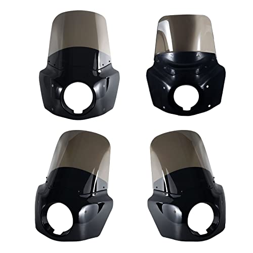Image of FATECIM Motorcycle 5.75 inch Headlight Fairing with 15 inch Smoke Windshield Windscreen & 48-58mm Mounting Kit Headlight Extension Block For Harley 2018 2019 2020 2021 2022 Softail FXBB Street Bob