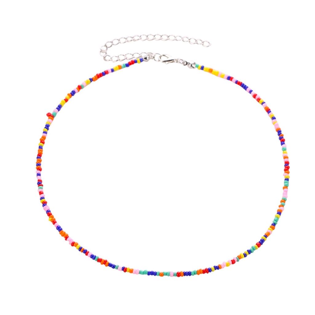 Ruarby Collar de cuentas acrílicas con cuentas coloridas, cadena de clavícula, gargantilla corta, joyería para mujeres y niñas, cadena de playa de verano