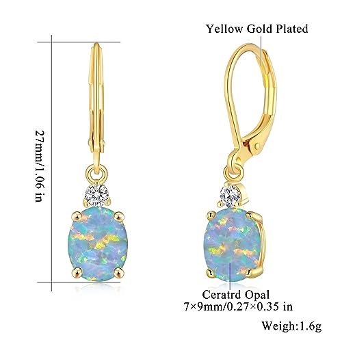 CiNily Opal Dangle Earrings for Women Trendy 14k Gold Plated Drop Dangle Earrings Created Fire Opal Drop Earrings Hypoallergenic Birthstone CZ Earrings Jewelry Gifts for Men Teen Girls3