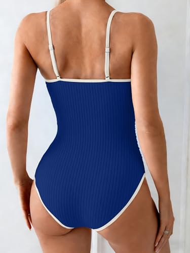 Image of Eomenie Women's One Piece Swimsuit Tummy Control Slimming Bathing Suit Color Block Spaghetti Strap 1 Piece Swim Suit Swimwear