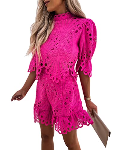 Minetom Zweiteiler Damen Spitze Hosenanzug Oberteile + High Waist Shorts...