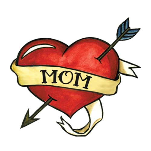 Mom Heart Temporary Tattoos - Traditional Style - 48 pack - Pre-cut - Skin-Safe - FDA Compliant (Mom Heart)
