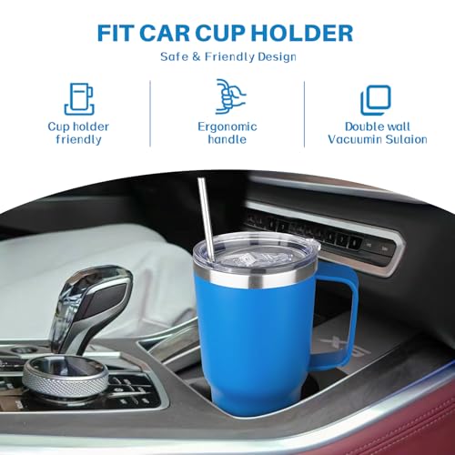 Image of 30 oz Tumbler with Handle, Stainless Steel Insulated Tumbler with Lid and Straw, Double Wall Vacuum Coffee Mug Tumbler, Insulated Coffee Thermal Cup for Cold and Hot (Sea Blue)