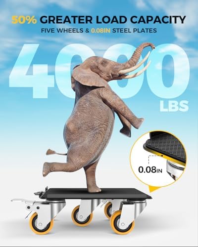 KYX 가구 돌리, 5개의 바퀴가 있는 가구 무버, 탄소강 패널 튼튼한 돌리, 360° 회전 가능한 조용한 바닥 친화적인 범용 바퀴가 있는 가구 리프터, 최대 하중 1,814.4kg(4000파운드) (17.5x17.5cm(6.9x6.9인치)) — 사진 2