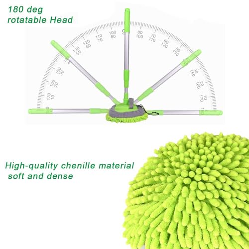 Image of 2 in 1 Microfiber Car Wash Brush Mop Mitt with 45 inch Aluminum Alloy Long Handle, Car Cleaning Kit Brush Duster, Free Cleaning Tool Dust Collector Supply for Washing Truck