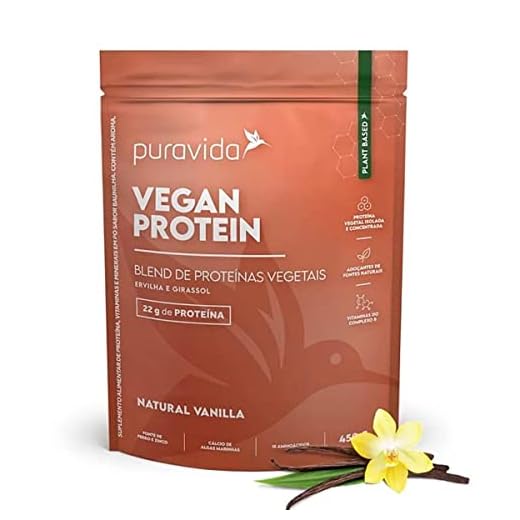 Vegan Protein Vanilla com Vitaminas e Minerais Puravida 450g