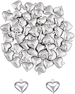 UNICRAFTALE about 50pcs Puffy Heart Charm Tiny Love Pendant Stainless Steel Charm Hypoallergenic Metal Charm 1.2mm Small Hole for DIY Jewelry Findings Making, Stainless Steel Color, 11mm Wide