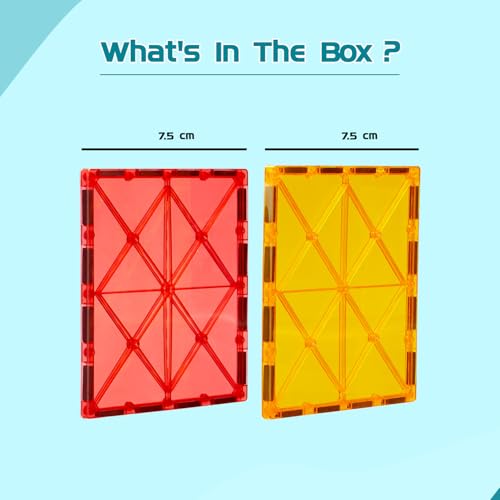 Image of Amazon Brand - Jam & Honey Magnetic Tiles Add-On for Kids | 4 Pcs Big Tile Square Foundation Set | Compatible with Magnetic Tiles | STEM Learning & Creative Construction Toy | Brain Development & Educational Play | Durable MABS Plastic with Strong Magnets | Ages 3+ Years | Multicolour | Product Dimensions: 17.5 x 15.5 x 3.5 cm