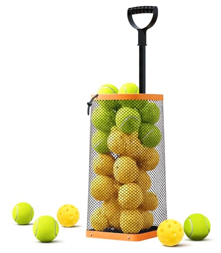 ZUKNC Lightweight Tennis Ball Hopper – Holds 50+ Tennis Balls or 40+ Pickleballs | Durable & Portable Adjustable Tennis Ball Picker | Great for Hard Court, Clay, Grass, Car Trunk (Orange)