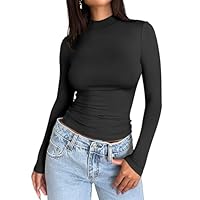 ANRABESS Camiseta feminina de manga comprida gola redonda slim fit básica para sair 2025 Y2K roupas modernas para meninas adolescentes, Preto, GG