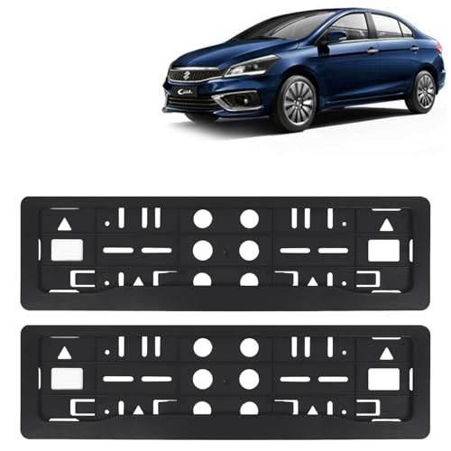 Image of KINGSWAY Ciaz Car Number Plate Frames for All 2018 Onwards Models of Maruti Suzuki Car Registration Plate Holders, Black Licence Plate Covers (Front and Rear), Universal Size 51.5 x 14.5 cm