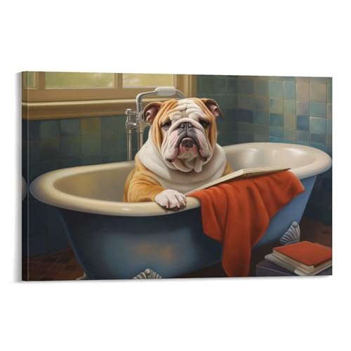 Bulldog Loves Books Impression Sur Toile 60x90cm pour décoration salon