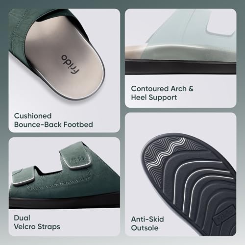 Image of Frido Comfort Dual Strap Sandals for Men with Bounce Back Cushioned Footbed, Zero Drop Sole for Arch Support Pain Relief, Lightweight Anti-Skid, Adjustable Velcro Casual Sandals