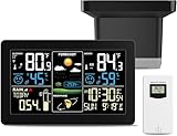 Weather Station with Rain Gauge Outdoor, Home Weather Stations Wireless Indoor Outdoor with Digital Rain Gauges, Thermometer, Barometer, Hygrometer, Atomic Clock, Weather Forecast and Alerts
