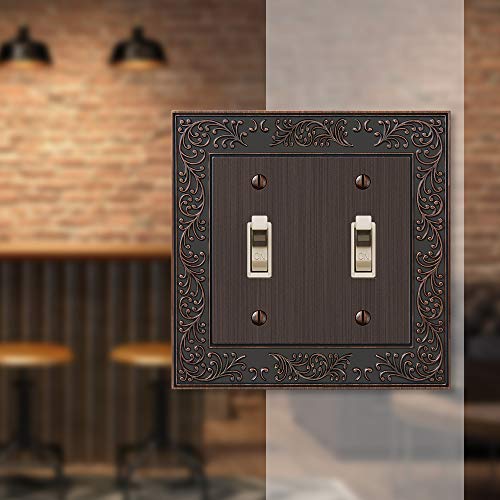 Image of Amerelle 43TTVB English Garden Wallplate, 2 Toggle, Cast Metal, Aged Bronze, 1-Pack