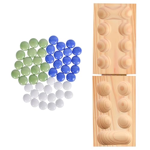 Elbow Room Games Mancala Set, Folding Wooden Board with 48 Glass Stones in Blue, Green, and White, Portable Travel Design, Classic Strategy Game for 2 Players - image 2