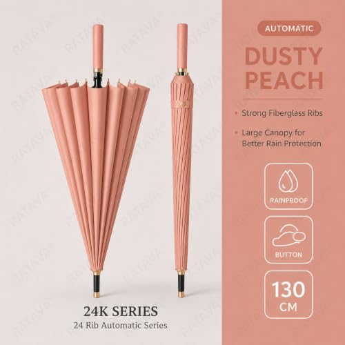 Image of Extra Large 24 Ribs Golf Umbrella - Automatic Open Long Handle, Heavy Duty Windproof Double Canopy, Waterproof & UV Protection Stick Umbrella for Men & Women 1pc