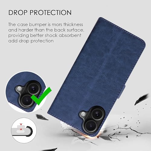 Image of Amazon Brand-Solimo Flip Leather Mobile Cover (Soft & Flexible Back case) for Apple iPhone 16 (Blue)