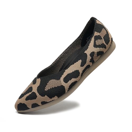 Buyrew Women's Ballet Flats Pointed Toe Knit Slip On Arch Support Comfortable Dress Shoes for Women Low Wedge Casual Work Flats