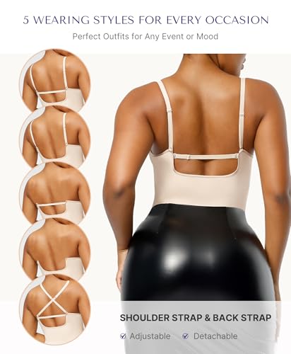 SHAPELLX Tummy Control Shapewear Bodysuit for Women Body Shaper Removable Straps Low Back Shapewear with Built-in Bra2