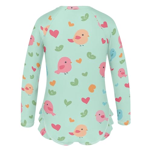 Cartoon Bird Green Girls 1-Piece Swimsuits UV Protection Bathing Suit Set Swimsuits Rash Guard 3T3