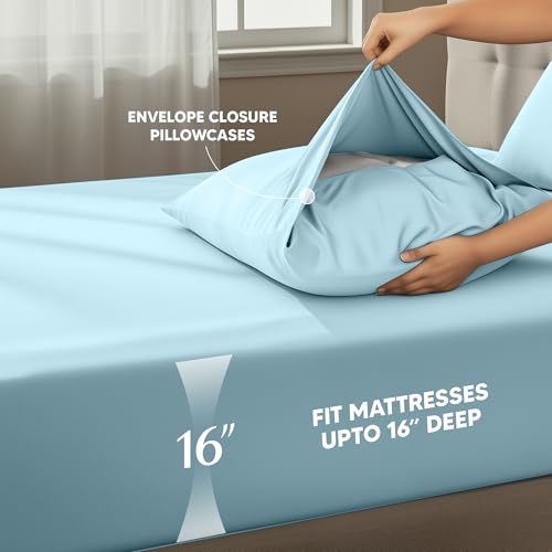 Image of Utopia Bedding Queen Bed Sheets Set - 4 Piece Bedding - Brushed Microfiber - Shrinkage and Fade Resistant - Easy Care (Queen, Ice Blue)
