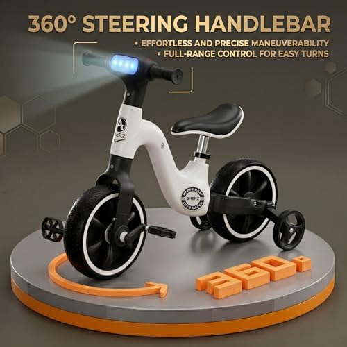 Image of Stardust 3-in-1 Kids Tricycle for 2-5 Years - Convertible Tricycle, Bicycle & Balance Bike for Boys & Girls - Kids Cycle with LED Light, Music & Foldable Training Wheels - Ride On Toy (Black)
