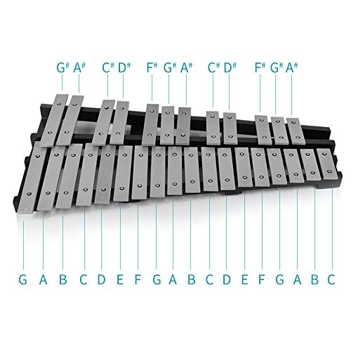 Image of ENNBOM 30 Notes Foldable Glockenspiel Xylophone Vibraphone Percussion Instrument (Black Frame, 4 Mallets)