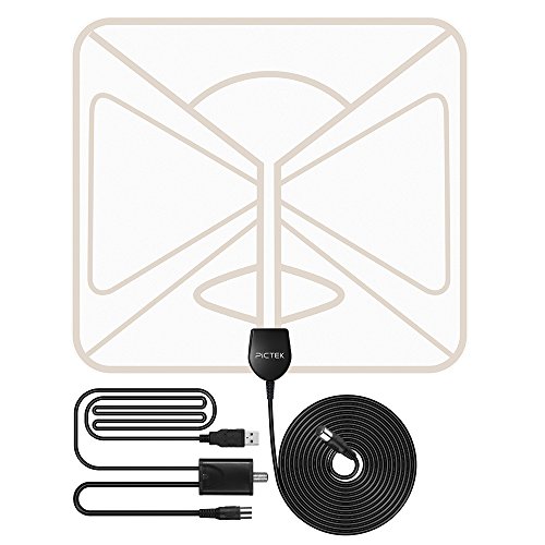 Pictek Antena interior TDT HD potente, amplificada 25dB, radio de 80 km, muy fina (negro)