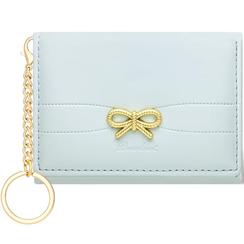 Image of BIAOTIE Coquette Bow Wallet for Women, Small Slim Trifold Womens Wallet with Key chain Cute Aesthetic Card Holder ID Window for Girl (Trifold, Blue)