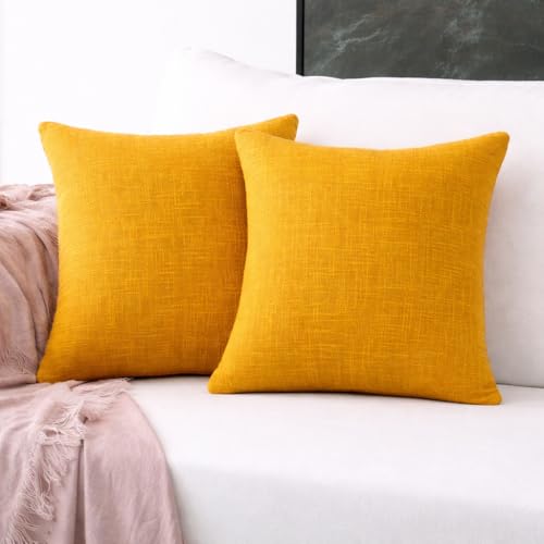 DMAASA 100% Cotton Mustard Yellow Solid Square Cushion Cover 16x16 Inch (40x40 in cm) - Set of 5