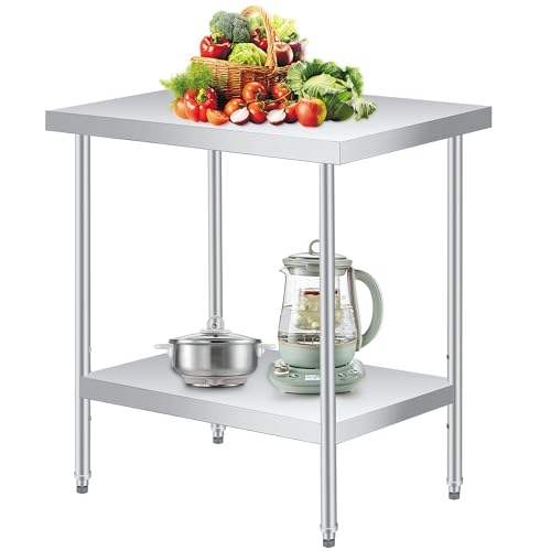 Stainless Steel Table, 30" x 24" Prep Workstation, 1000 LBS, NSF Commercial Work Table with Adjustable Undershelf and Galvanized Legs, for Restaurant, Home, Kitchen, Hotel, Outdoor