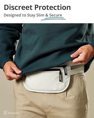 Image of Vantamo Money Belt with RFID For Men & Women, Hidden Passport Holder for Travel, 2 Compartment Travel Fanny Pack for Women Anti Theft