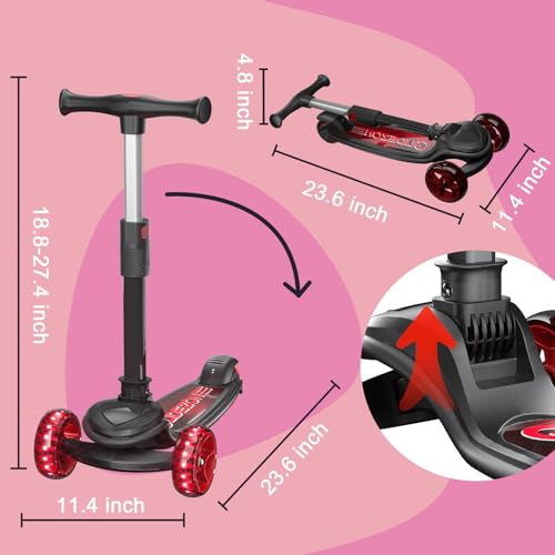 Image of Kick Scooter for Kids Ages 3-8,3-Wheel Foldable Scooter with Adjustable Height Handlebars,LED Light-Up PU Wheels,Wide Anti-Slip Deck,Lean-to-Steer - Toy Gifts for Kids