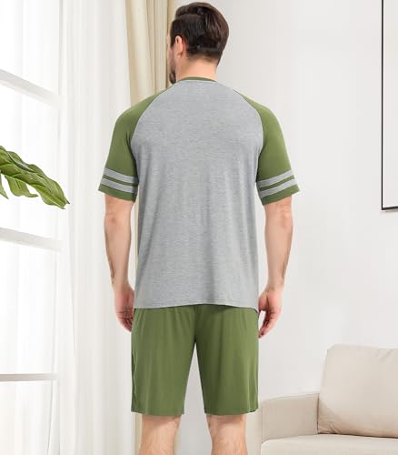 Image of NACHILA Men's Bamboo Viscose Pajamas Set Raglan Short Sleeve Shorts Pjs