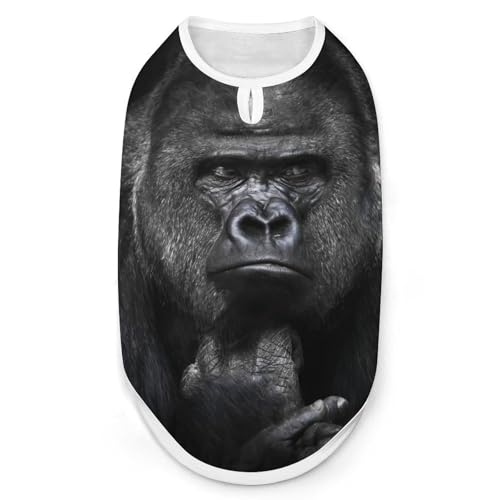 ペット服 考えてるゴリラ柄 犬服 猫服 ドッグウェア ペットウェア ベスト ノースリーブ 袖なし Tシャツ ペット用品 人気 ファッション 小型犬 中型犬 犬猫用 保温 防寒 暖かい 部屋着 おしゃれ 軽量 着脱簡単 お散歩 お出かけ わんこ用 日焼き防ぐ 脱毛保護 プリントのサムネイル