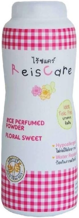Reiscare Arroz en polvo perfumado floral dulce tiene una textura en polvo, suave. 100% sin talco, lo que hace que la piel del bebé sea suave y suave