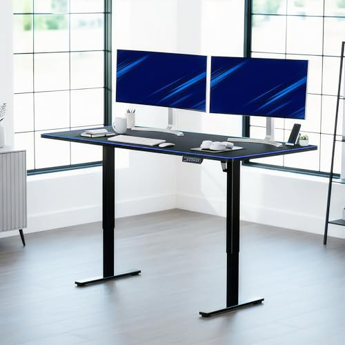 Image of VIVO Black 71 x 36 in Standing Desk, DESK-KIT-1B7BP-36 | Electric, Holds 220 lbs, Sit Stand, Height Adjustable, Extra Deep Full-Size Mouse Pad, Memory Presets, 1B Series, Black Frame