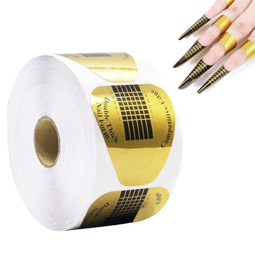 500 Pcs Nail Forms Gold Horseshoe Nail Extension Guide Paper Forms for Builder Gel Polygel Acrylic Nails