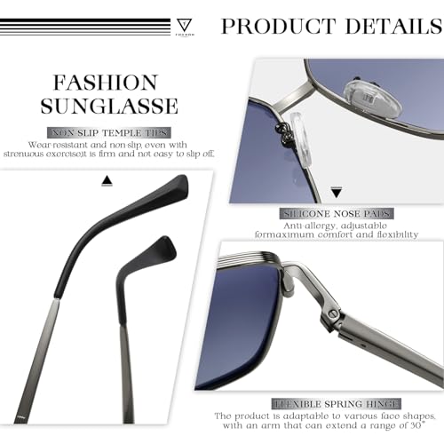 SIPLION Foxdon Polarized Sunglasses Mens - Fashion Square Metal Frame Eyewear Premium Driving Sun glasses4