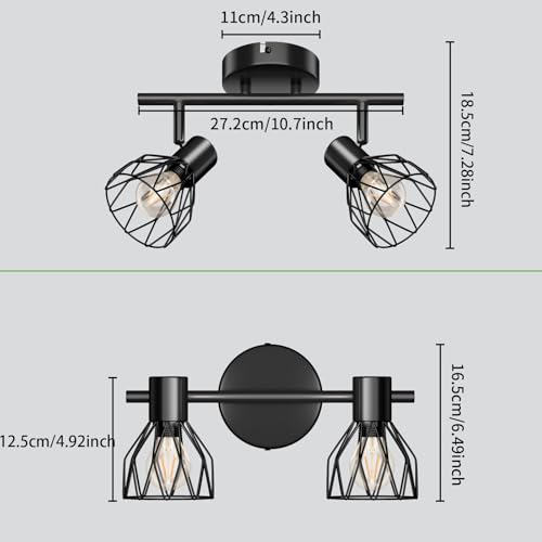 Kimjo LED Deckenstrahler Schwenkbar - Deckenlampe 2 Flammig Schwarz Deckenleuchte E14 - Lampe Strahler für Wohnzimmer, Küche und Schlafzimmer