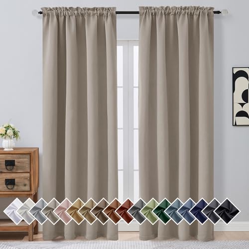 Image of Stone Blackout Curtains for Bedroom 90 Inch Length 2 Panels, Room Darkening Soft Fabric Curtain Panels for Living Room, Modern Window Treatments Dual Rod Pocket Design, 2x50Wx90L Inches