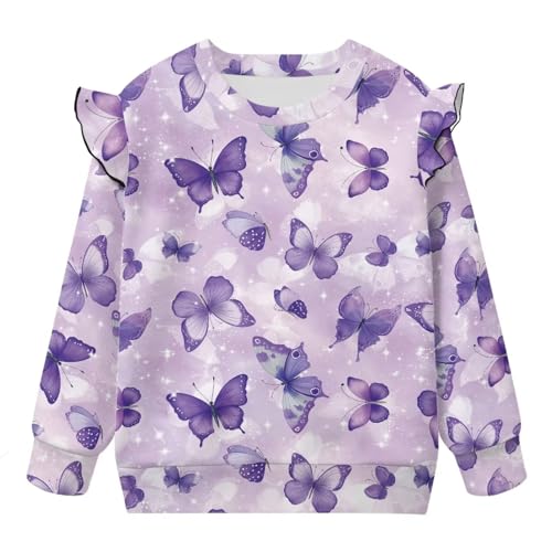 Sweatshirts for Girls Crewneck Ruffle Shoulder Long Sleeve Kids Pullover Sweatshirt Loose Casual Fashion Tops Shirt4