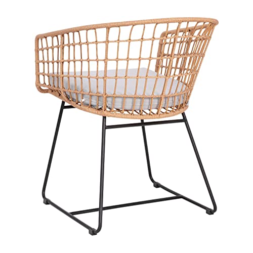 Flash Furniture Devon Set Of 2 Patio Boho Club Chairs - Rope With Natural Finish Pe Wicker Rattan - Light Gray Seat Cushions And Sled Base - Indoor/Outdoor Use #TOP4