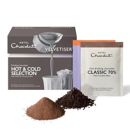 Image of Hotel Chocolat Hot & Cold Drinking Chocolate Variety Pack - Assorted Chocolate Flakes, 10 Servings, Gourmet Cocoa Sampler Set