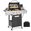 3-Burner Propane Gas Grill with Side Burner, 40,500 BTU Stainless Steel BBQ - Easy Assembly & Grease Management for Patio, Backyard, Camping (3+1Burner)