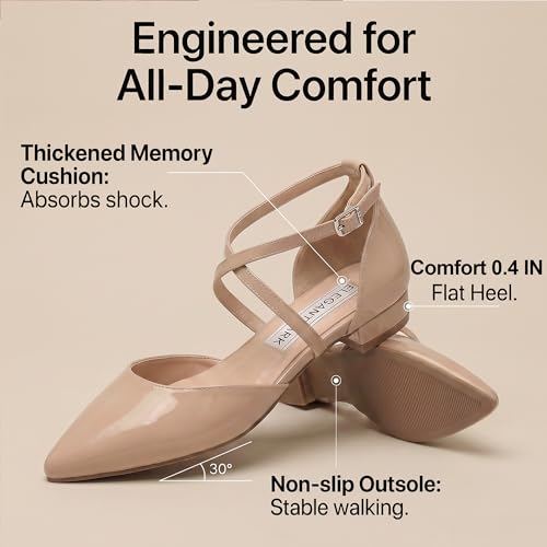 Image of ELEGANTPARK FC2322 Comfortable Satin Pointed Toe Flats for Women Ankle Straps Wedding Flats for Bride Shoes Evening Party Guest Shoes for Women Dressy Low Heel