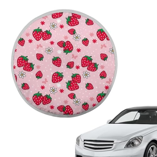 Image of Strawberry Print Steering Wheel Cover Sunshade Personalized Sun Shade for UV Protection Anti Slip Car Interior Accessories Sun Protection Universal Steering Wheel Shield